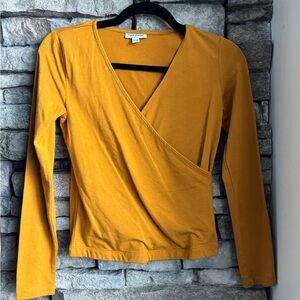 Frank & Oak Mustard Faux Wrap Long-Sleeve Top